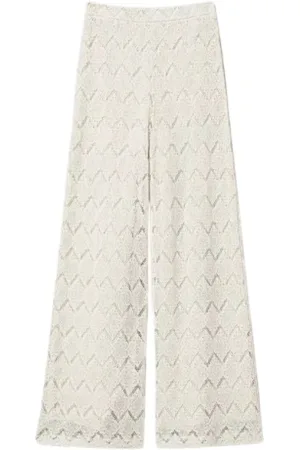 Twin-Set Broeken, Dames, , S, Katoen, Kant Macramé Wijde Pijp Broek