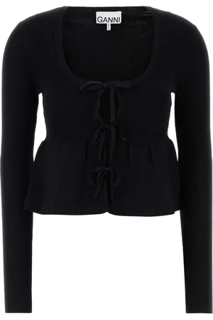 Ganni Truien, Dames, Zwart, XS, Nylon, Stretch Viscose Blend Zwarte Cardigan