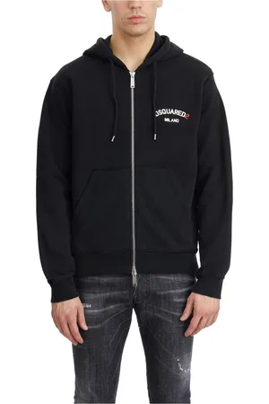 Dsquared2 Sweatshirts & Hoodies, Heren, Zwart, M, Hooded Zip-Up Sweater