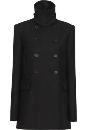 Chloé Mantels, Dames, Zwart, L, Katoen, Tailored Wool Gabardine Peacoat