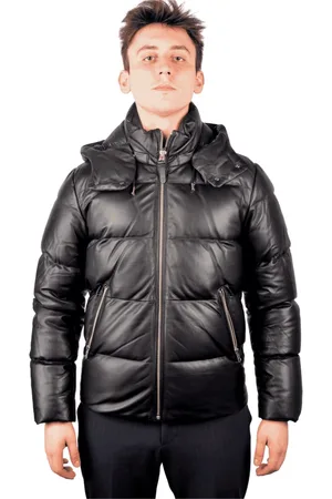 Mackage Jassen, Heren, Zwart, L, Leer, Noir Leren Gewatteerde Jas