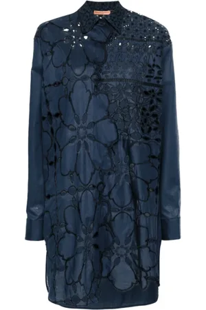 ERMANNO SCERVINO Blouses & Shirts, Dames, Blauw, S, Katoen, Marineblauwe kanten blouse
