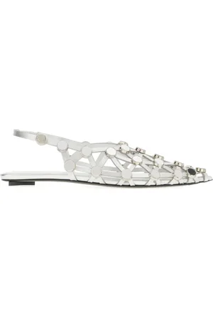 The Attico Schoenen, Dames, Grijs, 37 EU, Leer, Slingback ballerina`s met strass
