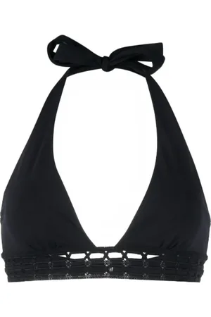 ERMANNO SCERVINO Badkleding, Dames, Zwart, M, Polyester, Zwarte Gehaakte Halter Bikini Top