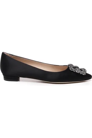 Manolo Blahnik Schoenen, Dames, Zwart, 37 EU, Satijn, Zwarte Ballerina`s van Zwart Satijn