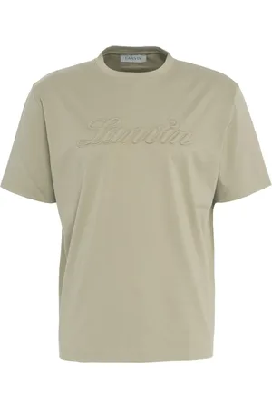 Lanvin Tops, Heren, Groen, L, Katoen, Olijfgroen T-shirt met Geribbelde Kraag en Ronde Hals