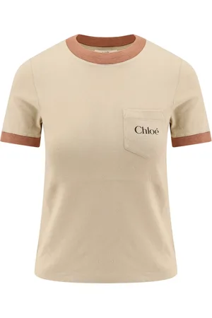Chloé Tops, Dames, , L, Katoen, Contrasterende Profielen Katoenen T-shirt