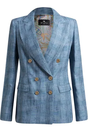 Etro Jassen, Dames, Blauw, M, Katoen, Double-Breasted Blazer met Paisley Voering