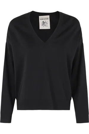 SEMICOUTURE Truien, Dames, Zwart, M, Elegante Bloemenjurk voor Vrouwen
