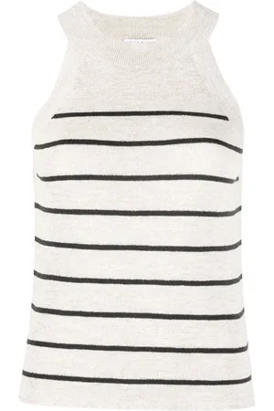 Brunello Cucinelli Tops, Dames, Wit, S, Polyester, Gestreept mouwloos topje