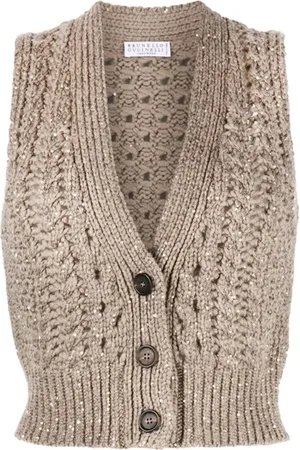 Brunello Cucinelli Truien, Dames, , S, Polyester, Cashmere Sequin Trui Vest