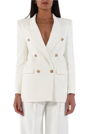 Elisabetta Franchi Jassen, Dames, Wit, S, Polyester, Golden Button Crepe Jacket