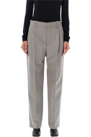 Marni Broeken, Dames, Grijs, S, Wol, Check Straight Broek