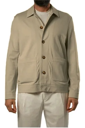 Circolo Jassen, Heren, , L, Katoen, Zandkleurig Overshirt met Zakken en Knopen