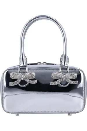 Self-Portrait Tassen, Dames, Grijs, ONE Size, Leer, Metallic Leren Mini Tote Bag