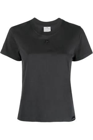 Courrèges Tops, Dames, Grijs, S, Katoen, Logo Katoenen T-shirt