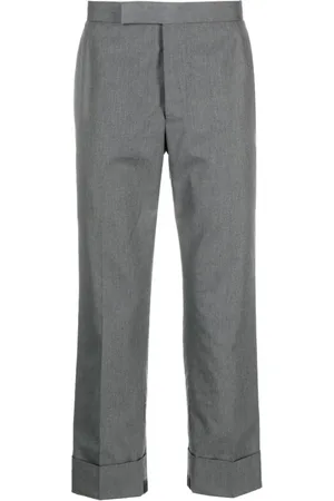 Thom Browne Jeans, Heren, Grijs, L, Denim, Backstrap Broek in Typewriter Stof