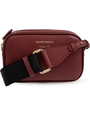 Emporio Armani Tassen, Dames, Rood, ONE Size, Leer, Schoudertas met Gedrukt Logo