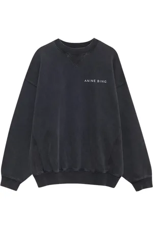 ANINE BING Sweatshirts & Hoodies, Dames, Grijs, M, Katoen, Grafiet Logo Sweater Oversize Contrast Print