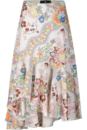 Etro Rokken, Dames, Veelkleurig, XL, Bloemen Asymmetrische Midi Rok