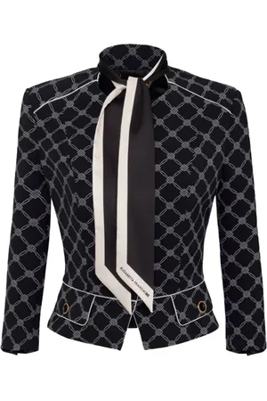 Elisabetta Franchi Jassen, Dames, Blauw, L, Polyester, Diamond Print Stretch Crepe Jas