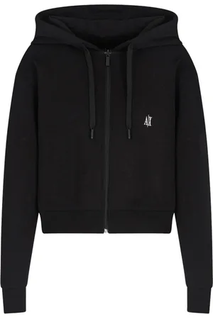 Armani Exchange Sweatshirts & Hoodies, Dames, Zwart, XS, Zwarte Zip Hoodie, Crop Stijl