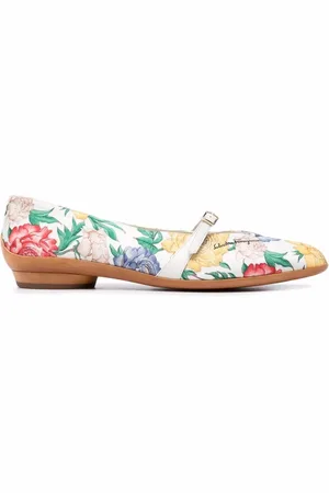 Salvatore Ferragamo Schoenen, Dames, Wit, 37 EU, Leer, Audrey Rose Print Leren Ballerina`s