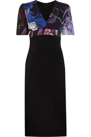 Roberto Cavalli Kleedjes, Dames, Zwart, L, Leer, Bloemenjurk met V-hals
