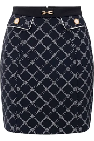 Elisabetta Franchi Rokken, Dames, Zwart, L, Polyester, Diamond Print Mini Rok