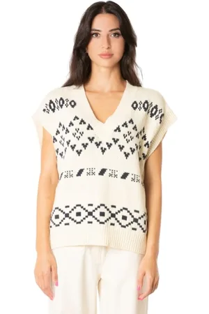 Max Mara Truien, Dames, Wit, S, Katoen, Noorse Design Gebreid Vest