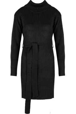 Silvian Heach Kleedjes, Dames, Zwart, XS, Gebreide Midi-jurk met Vlechtwerk