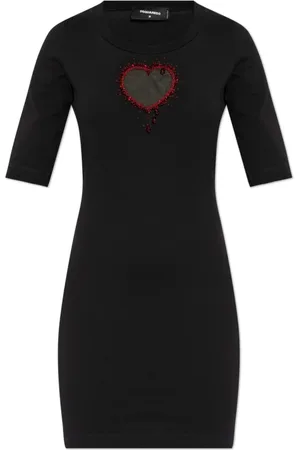 Dsquared2 Kleedjes, Dames, Zwart, M, Katoen, Jurk met Applicaties