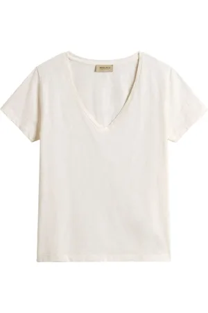 Woolrich Tops, Dames, , M, Crème V-hals T-shirts en Polos