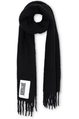 Drykorn Accessoires, Dames, Zwart, ONE Size, Wol, Zwarte Alpaca Wollen Sjaal met Franjes