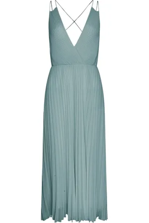 Twin-Set Kleedjes, Dames, Blauw, L, Midi Jurk Celeste V-Hals Geplooid