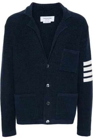 Thom Browne Truien, Heren, Blauw, L, Katoen, Marineblauw Gebreid Vest