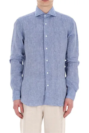 BARBA Overhemden, Heren, Blauw, M, Linnen, Heldere Blauwe Linnen Dandylife Overhemd
