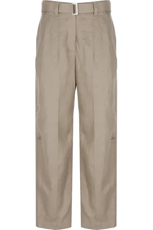 Brunello Cucinelli Broeken, Dames, Bruin, XS, Linnen, Bruine Linnen Broek met Riemlussen
