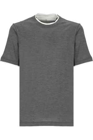 Brunello Cucinelli Tops, Heren, Grijs, S, Katoen, Grijze Zijden Katoenen Crew Neck T-shirt