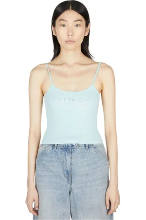 Guess Tops, Dames, Blauw, M, Katoen, Embellished Logo Sleeveless Top