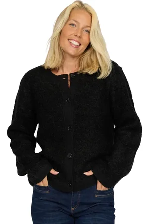 2-Biz Truien, Dames, Zwart, M, Wol, Warm Teddy Cardigan