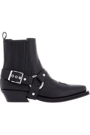 Ganni Schoenen, Dames, Zwart, 40 EU, Leer, Western Chelsea Enkellaarsjes