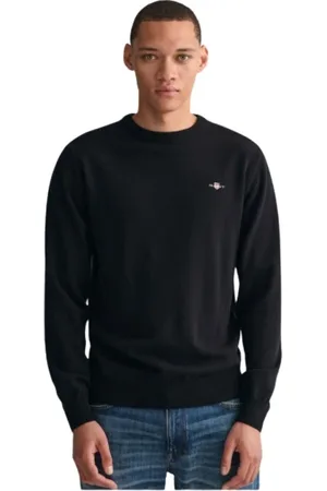 GANT Sweatshirts & Hoodies, Heren, Zwart, L, Wol, Ultra Fine Wool Round Neck Sweater