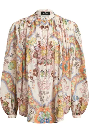Etro Blouses & Shirts, Dames, Veelkleurig, 2Xs, Katoen, Beige Button-Up Blouse met Pofmouwen