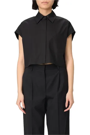 Dondup Blouses & Shirts, Dames, Zwart, S, Katoen, Macramé Katoenen Overhemd Klassieke Kraag