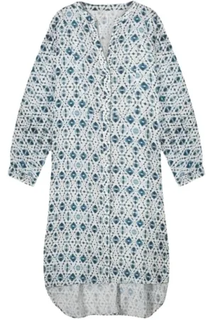 Summum Woman Kleedjes, Dames, Blauw, L, Katoen, Graphic Shirt Dress