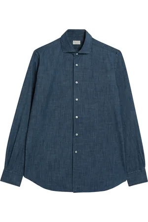 Xacus Overhemden, Heren, Blauw, L, Denim, Lange mouw op maat gemaakt overhemd