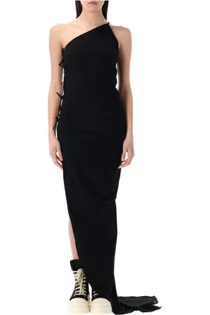 Rick Owens Kleedjes, Dames, Zwart, S, Katoen, Zwarte Asymmetrische Halslijn Jurk