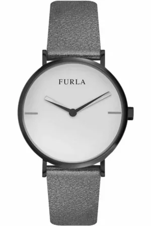 Furla Accessoires, Dames, Grijs, ONE Size, Leer, Elegante Dames Quartz Horloge van Roestvrij Staal
