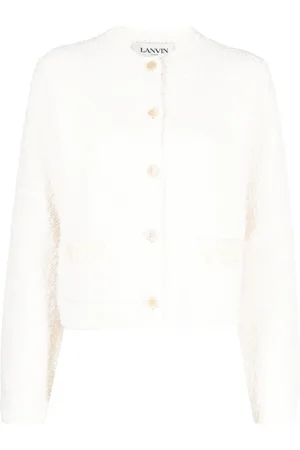 Lanvin Truien, Dames, Wit, M, Katoen, Textured Cardigan in Ecru